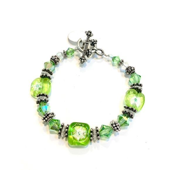 Peridot  Venetian Glass Austria Crystals Bracelet #handmade #vintage - Picture 3 of 4
